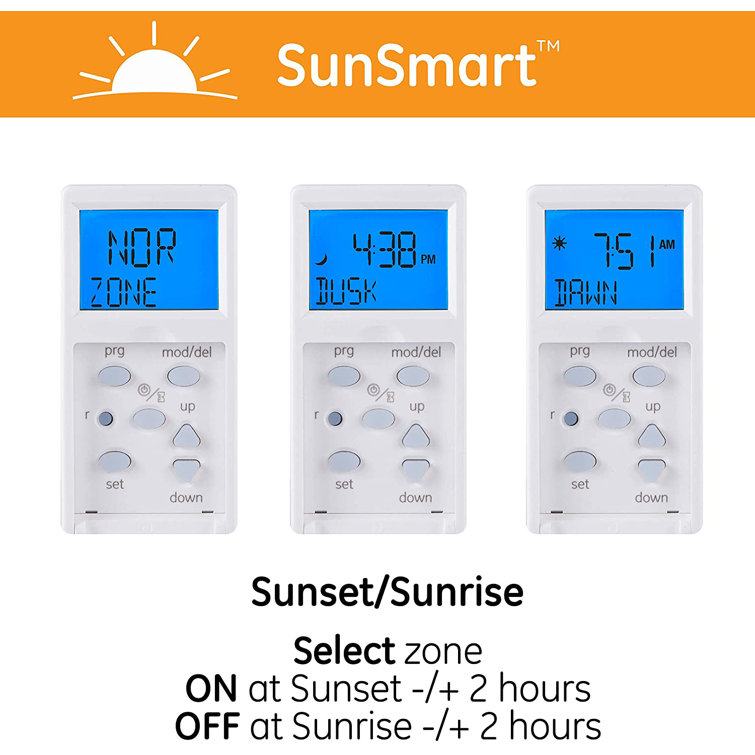 GE Sunsmart InWall Digital Timer, Daily ON/Off Times, Programmable